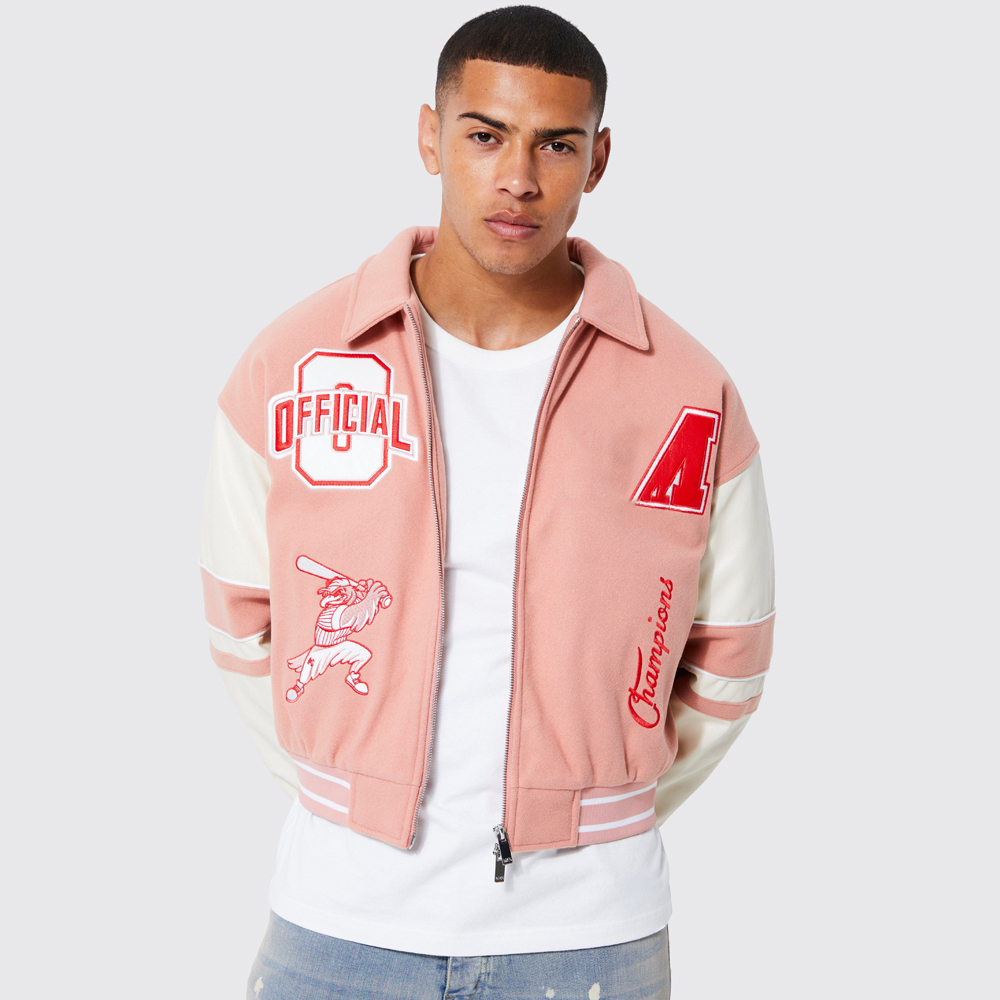 Oversized Applique Basketball Jersey Varsity Jacket