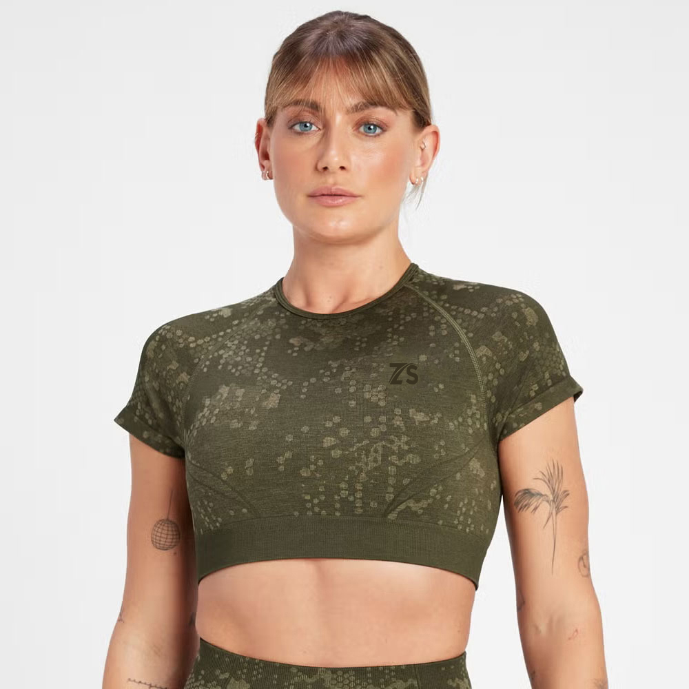 Seamless Pattern Crop Top - Olive Green