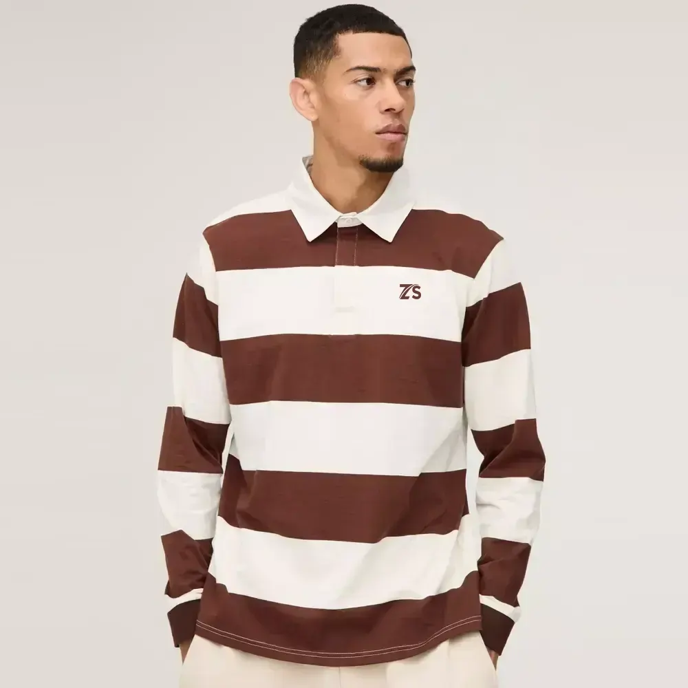 Regular Fit Stripe Long Sleeve Rugby Polo