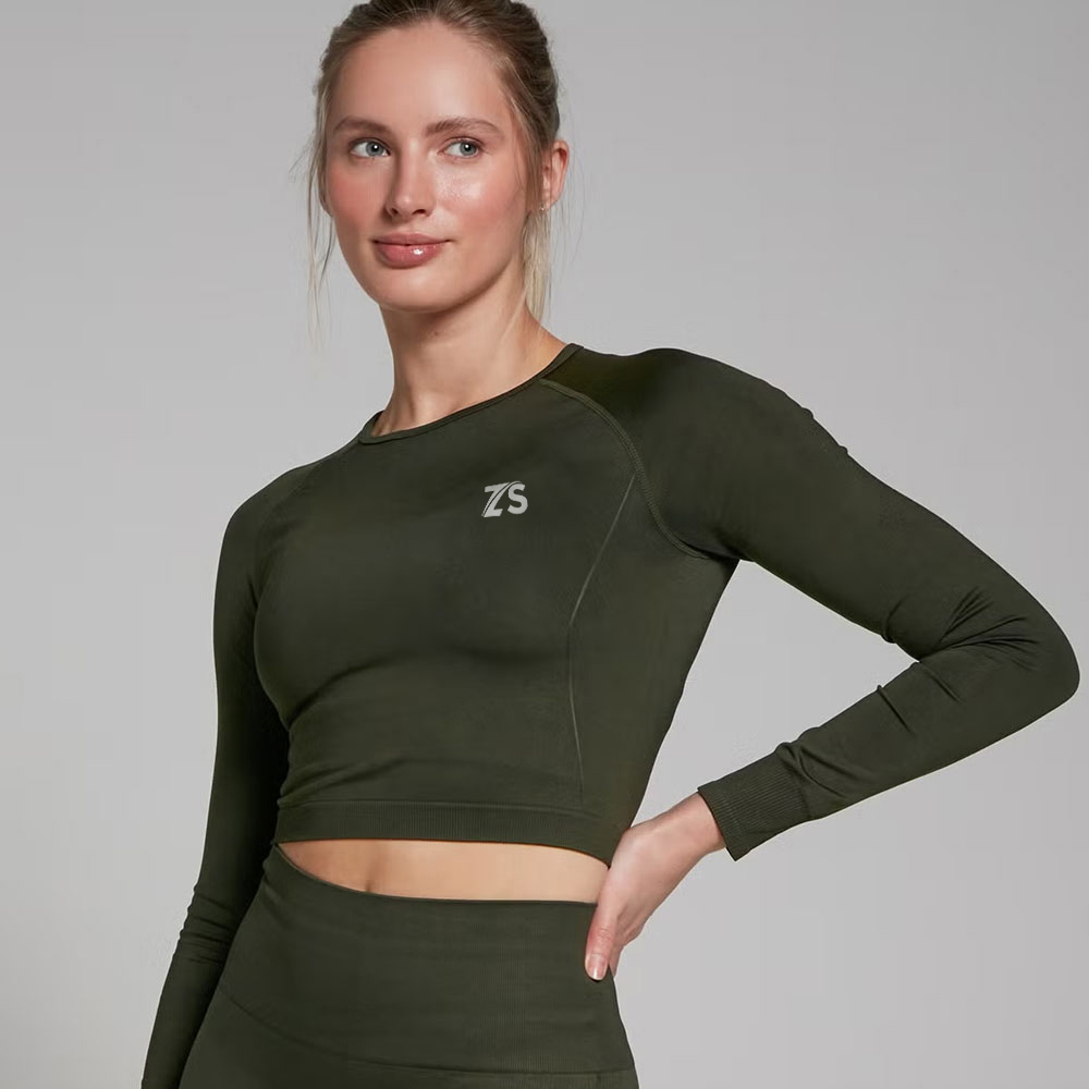 Seamless Long Sleeve Crop Top - Forest Green